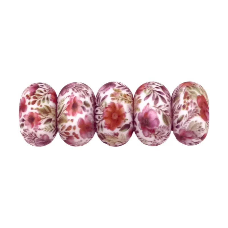 Silikonperlen - 14 mm - Abacus - Mohndruck