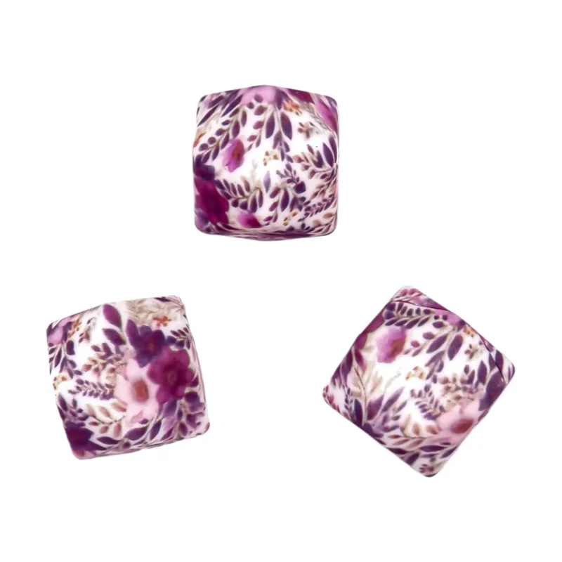 Silikonperlen - 14 mm - Sechseck - Viola Print