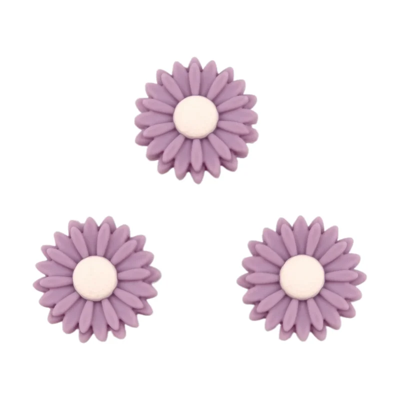 Siliconen  Kraal - Bloem / Daisy - 22 mm - Heide / Ivory