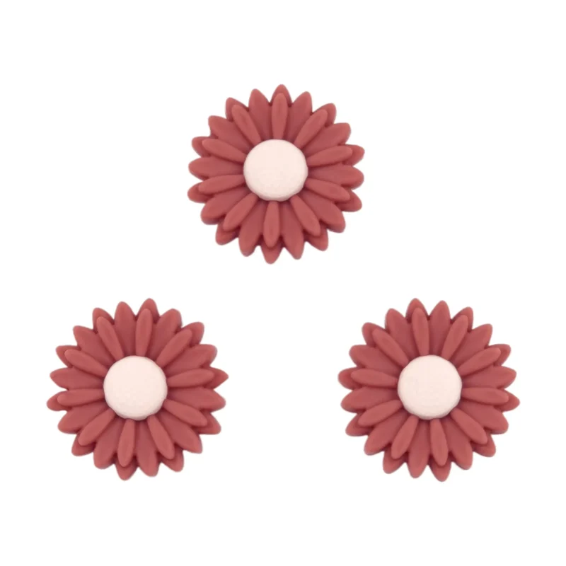 Siliconen  Kraal - Bloem / Daisy - 22 mm - Steen Rood / Astilbe