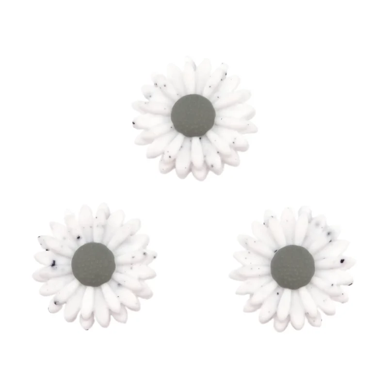 Siliconen  Kraal - Bloem / Daisy - 22 mm - Wit Spikkel / Tijm