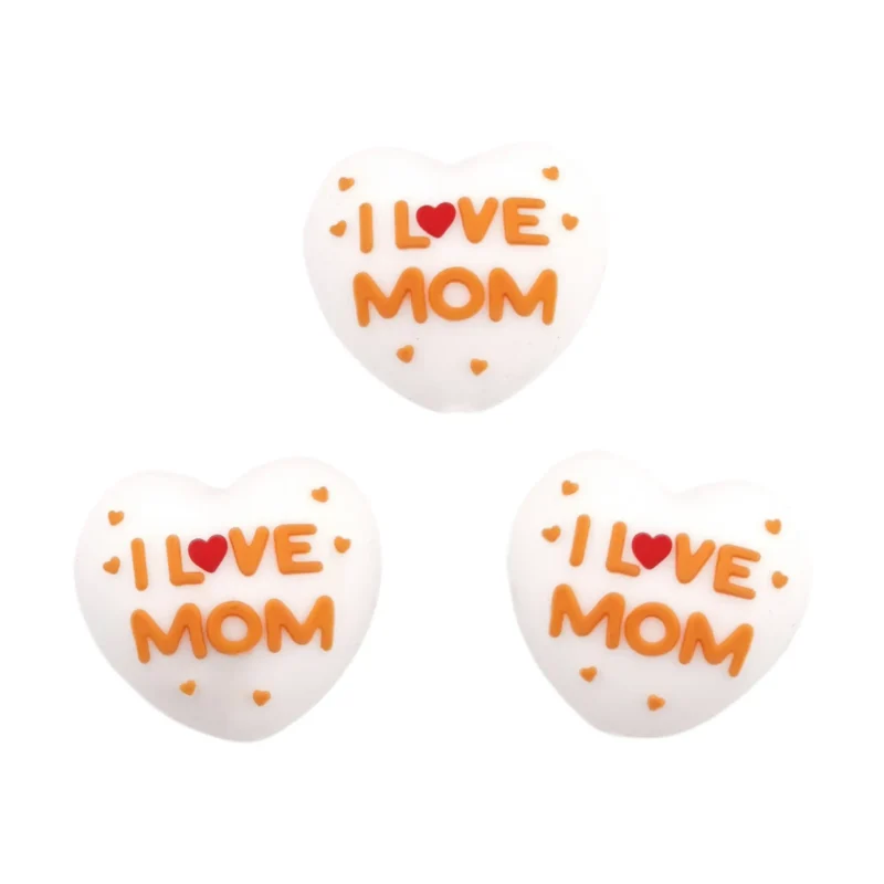 Siliconen kraal - 3D Hart - I Love Mom