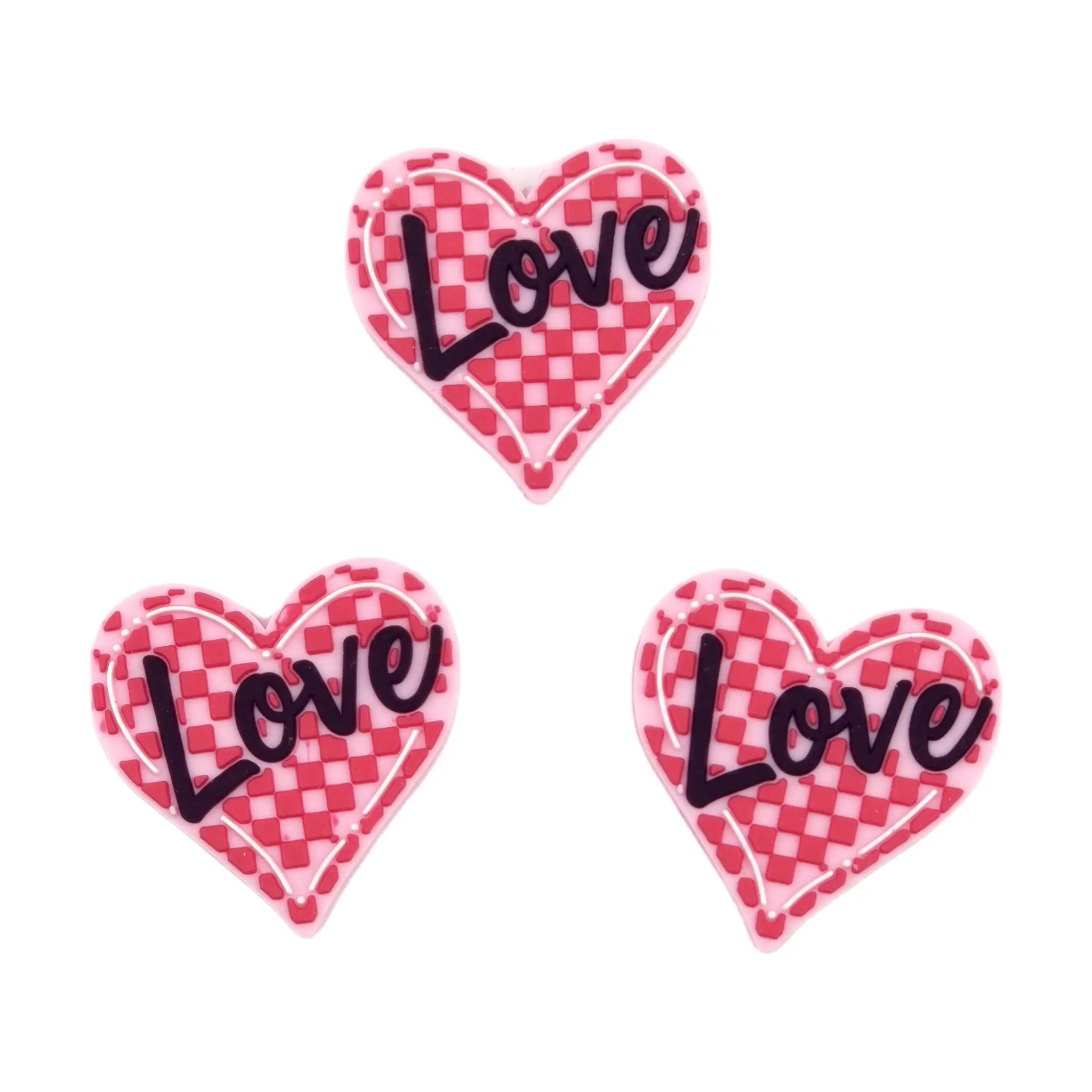 Naamloos-1317 Siliconen Kraal - Love Hart Raster - Roze - Afbeelding 1