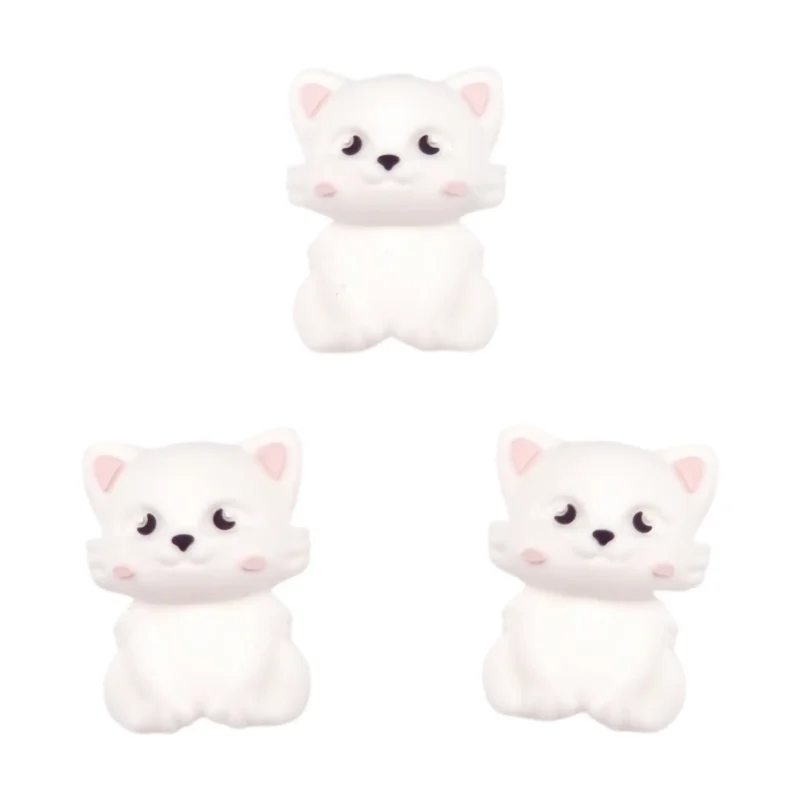 Perle de silicone - 3D - Caro Cat - Blanc
