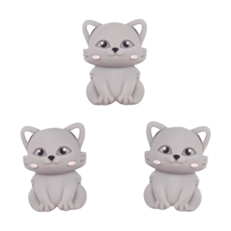 Perle de silicone - 3D - Caro Cat - Gris