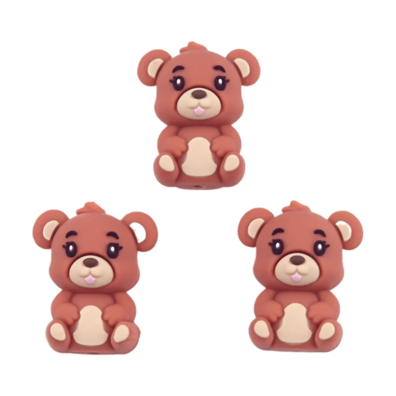 Silikonperle - 3D - Teddybär - Mattes Rot