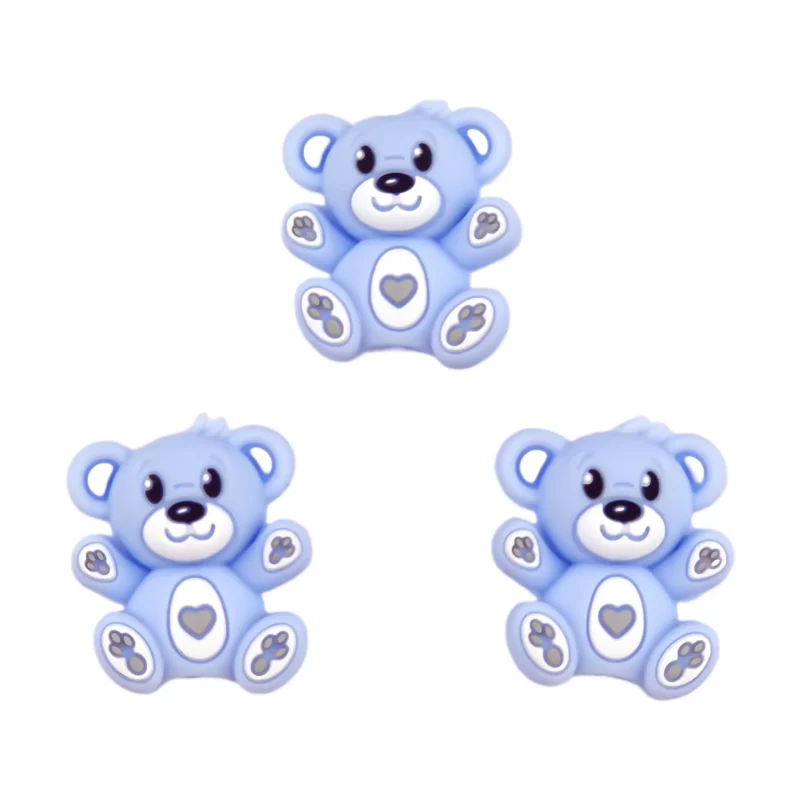 Silikonperle - 3D - Bär - Helles Puderblau