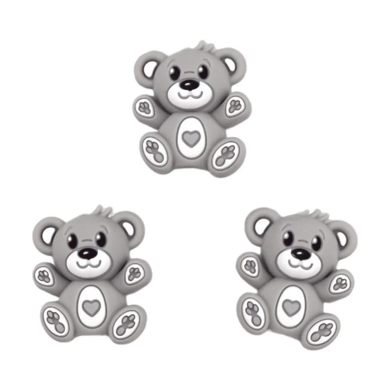 Silikonperle - 3D - Bär - Grau