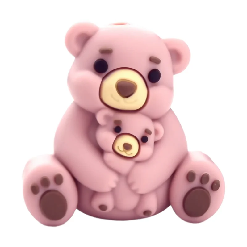 Silikon-Perle - 3D - Bär - Mutter und Kind - Rosa