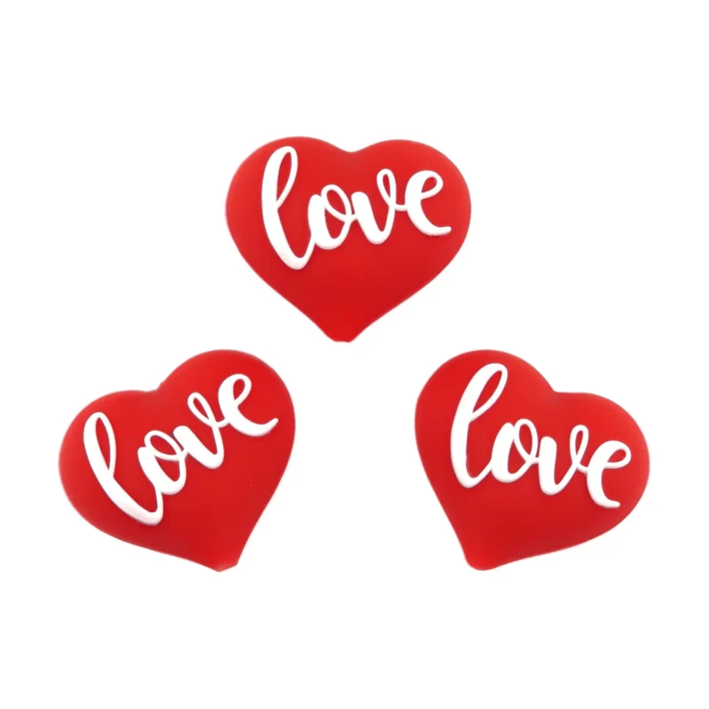 Siliconen kraal - 3D Love Hart - Rood