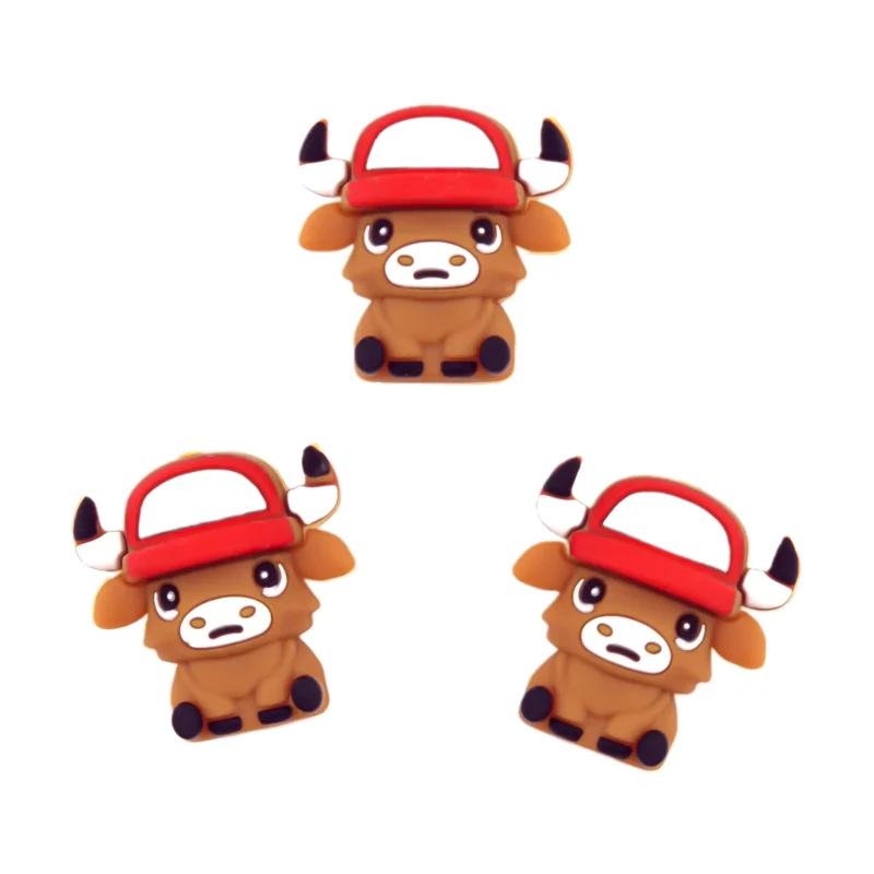 Perle en silicone - Garçon des Highlands avec casquette - Rouge corail