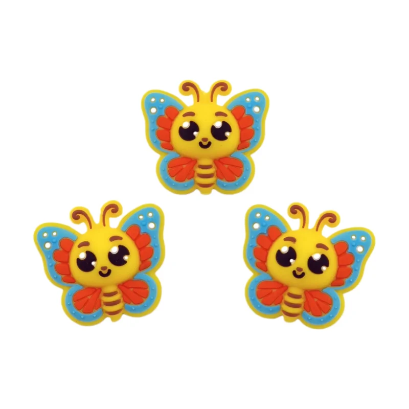 Perles en silicone - Papillon 3D - Jaune Vif / Multicolore