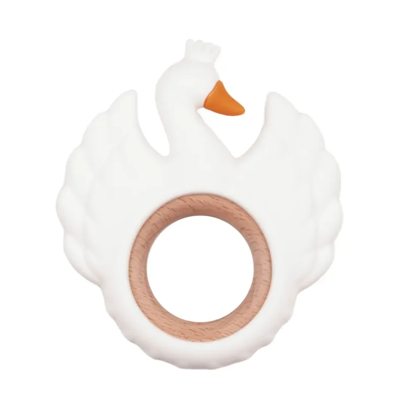 Zahnungsfigur - Silikon und Holz - Schwan - Weiß