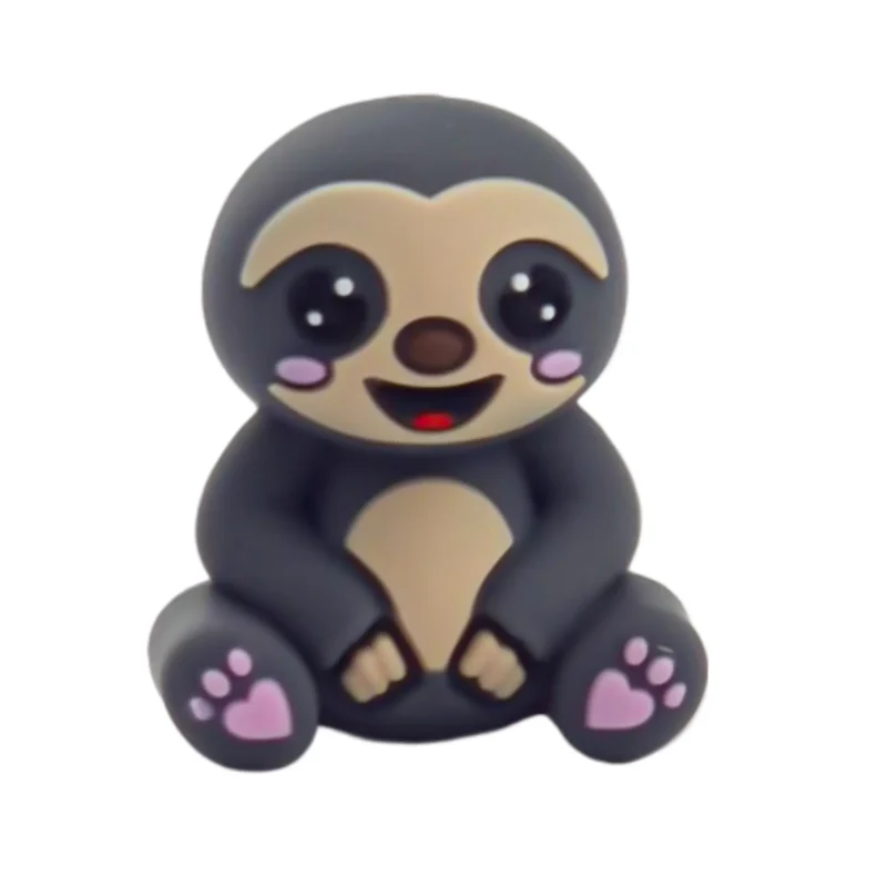 Siliconen kralen - 3D - Luiaard - Antraciet