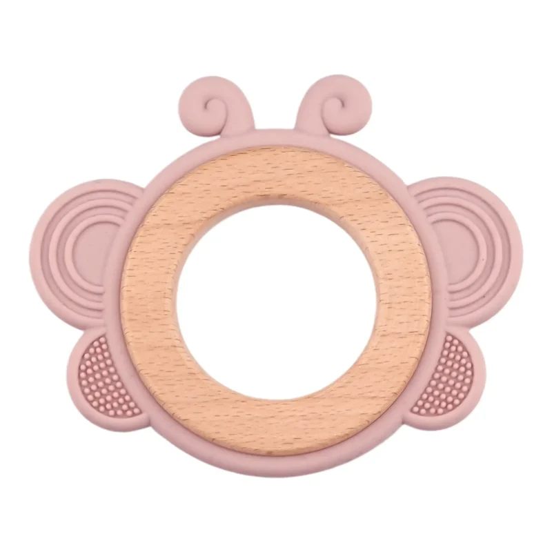 Zahnungsfigur - Silikon und Holz - Schmetterling - Altrosa