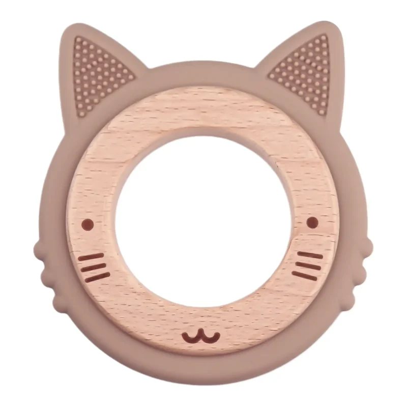 Zahnungsfigur - Silikon und Holz - Katze - Dunkles Holz