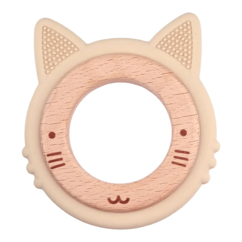 Zahnungsfigur - Silikon und Holz - Katze - Taupe