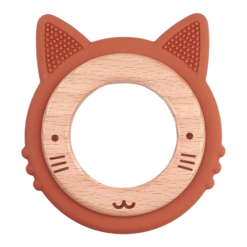 Zahnungsfigur - Silikon und Holz - Katze - Bernstein