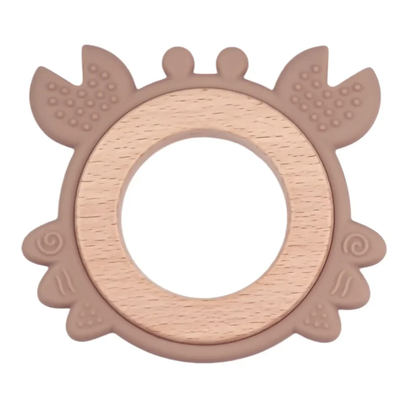 Beißfigur - Silikon und Holz - Krabbe - Dunkles Holz