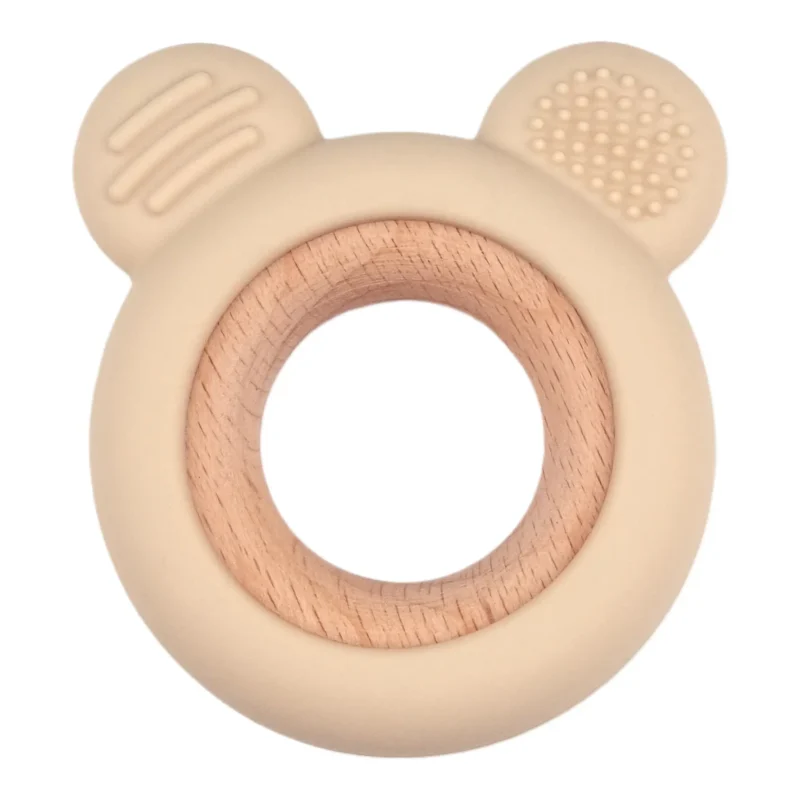 Zahnungsfigur - Silikon und Holz - Bär - Taupe