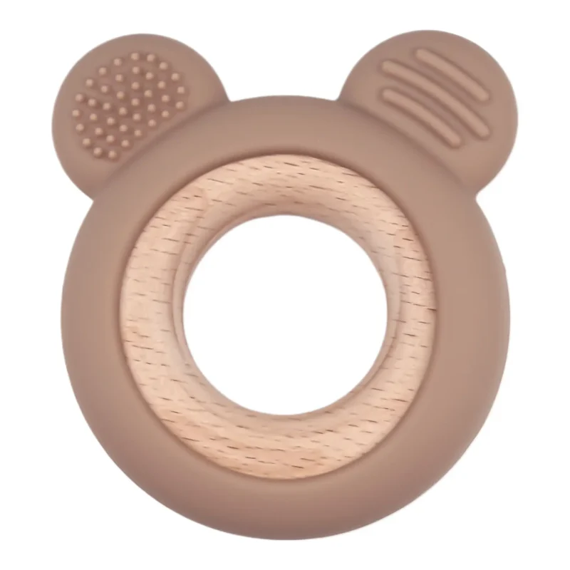 Beißfigur - Silikon und Holz - Bär - Dunkles Holz