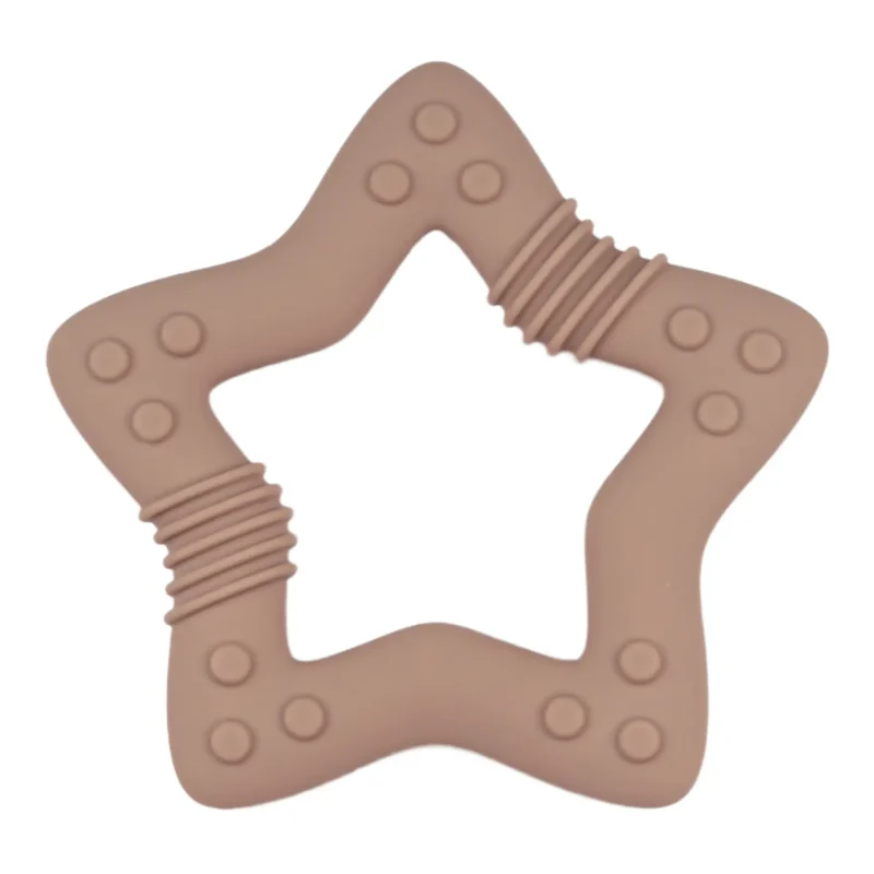 Silikon-Beißring - Relief - Stern - Dunkles Holz