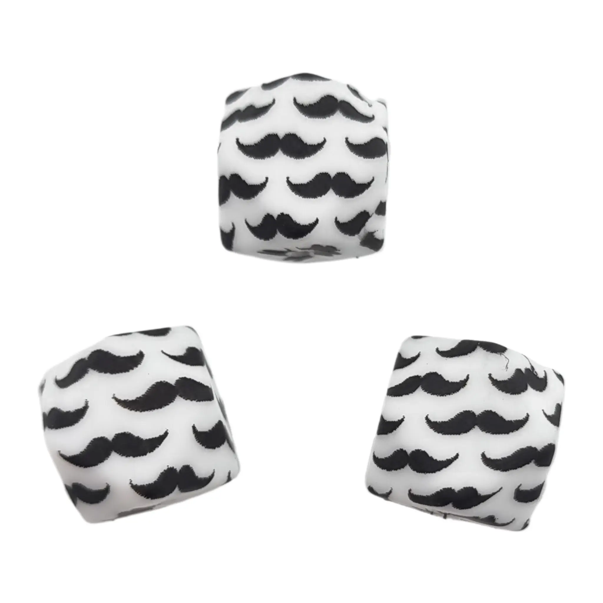 Naamloos-1503 Siliconen Kralen - 14 mm - Hexagon - Zwarte Snor Op Wit - Afbeelding 1