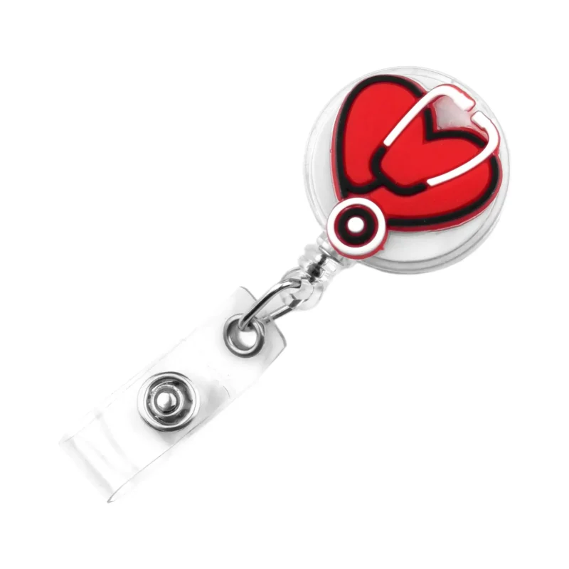 porte-badge r&eacute;tractable avec Cordon - st&eacute;thoscope - Rouge