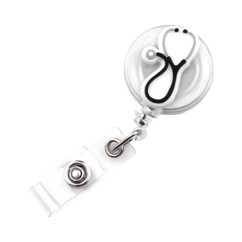 porte-badge r&eacute;tractable avec Cordon - st&eacute;thoscope - Blanc