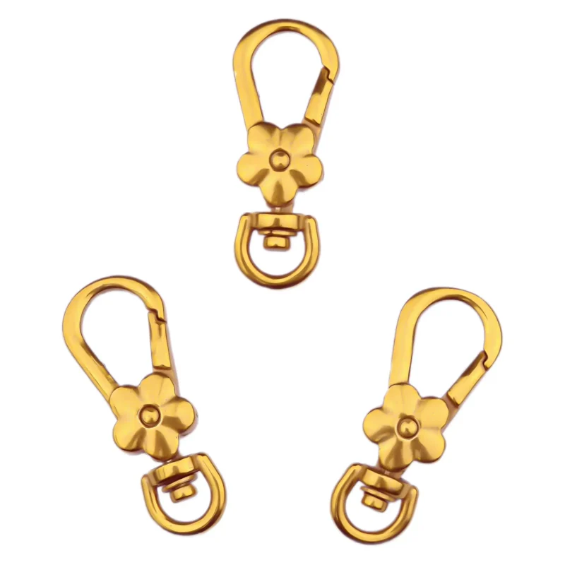 Schlüsselanhänger - J-Haken Clip mit Blume - Gold