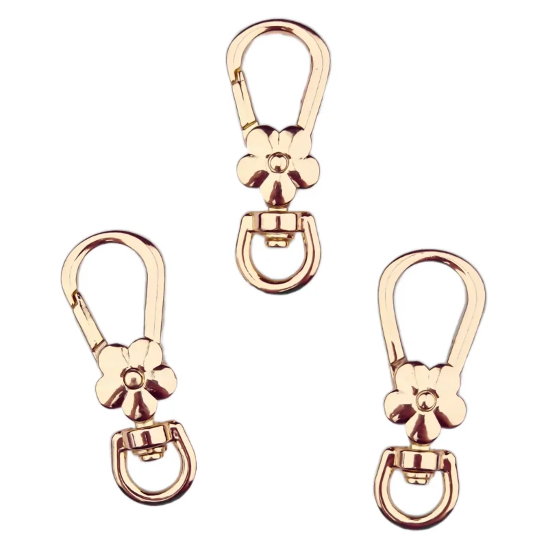 Schlüsselanhänger - J-Haken Clip mit Blume - Champagner