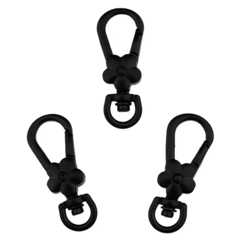 Schlüsselanhänger - J-Haken Clip mit Blume - Mattschwarz