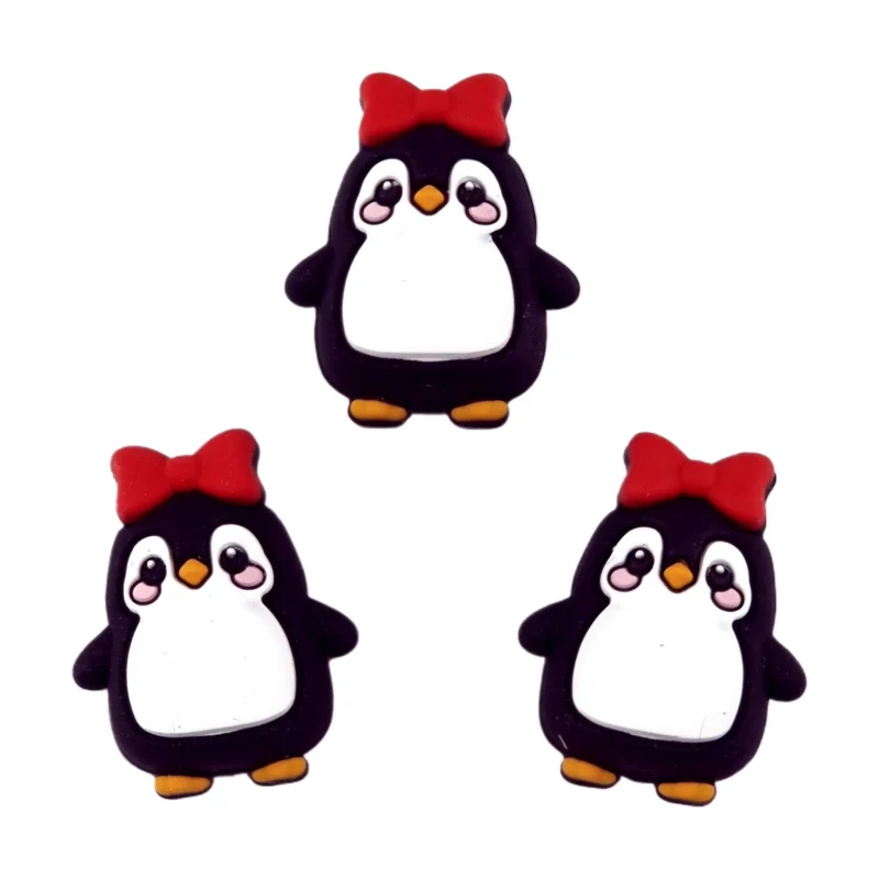 Siliconen kraal - 3D Pinguin meisje met Strik