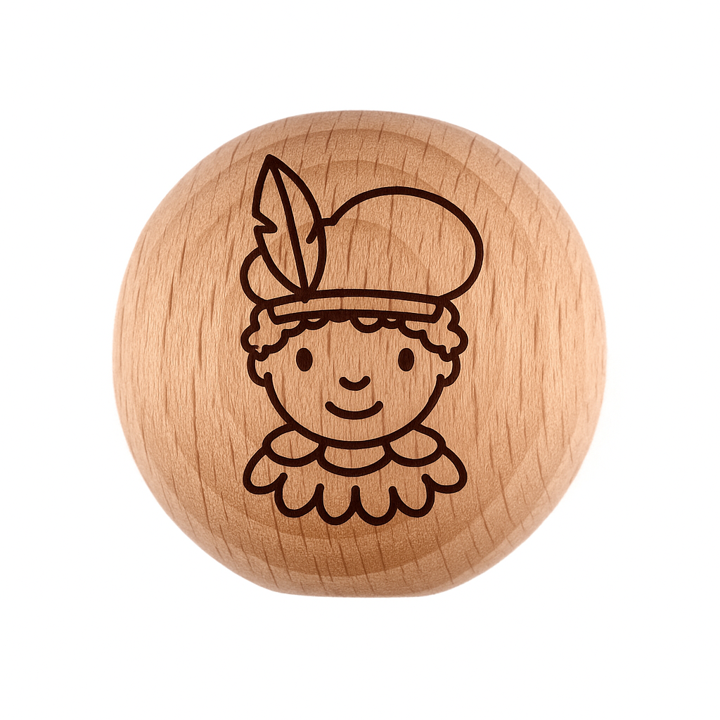 afdde735-8066-47cd-ab66-a5cc9c058130 Houten kraal - Gegraveerd - Beukenhout - Pietje voor Sinterklaas - 20mm - Afbeelding 1