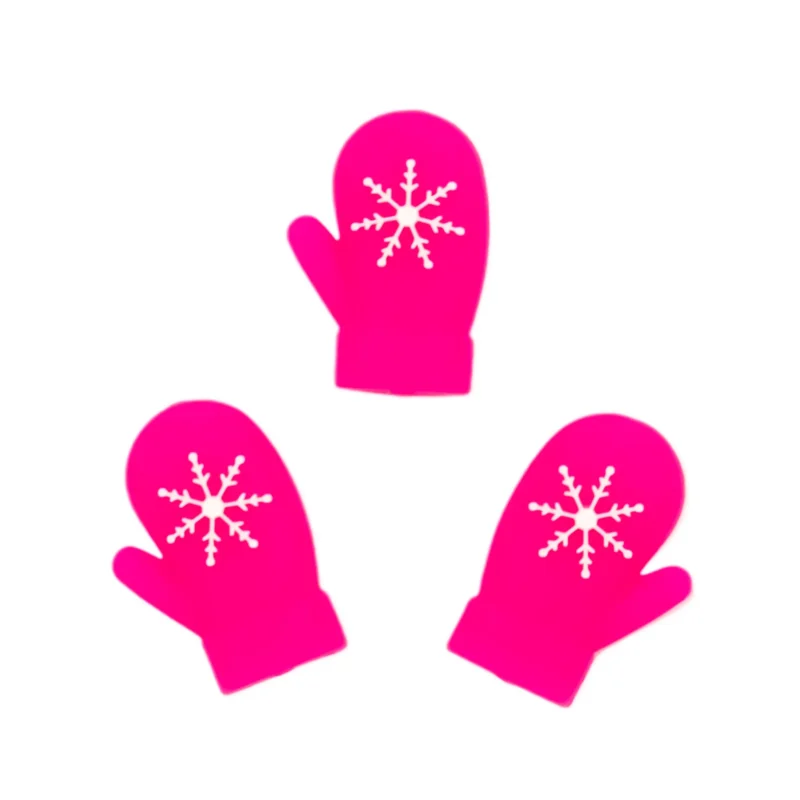 Perle de silicone - Mitaines d'hiver rose fluo avec flocon de neige