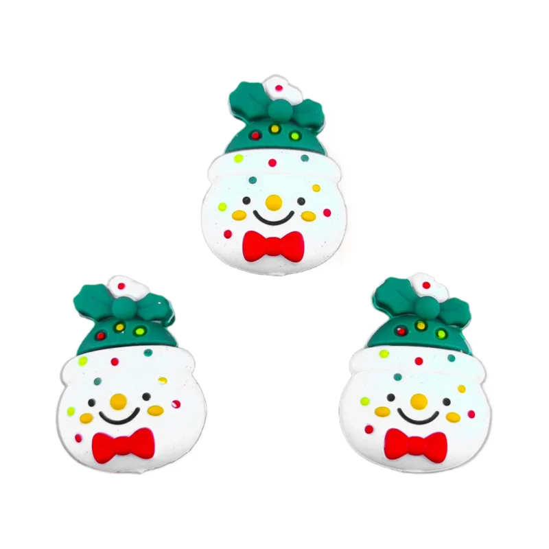 Perle de silicone - Tête de bonhomme de neige 3D avec chapeau vert