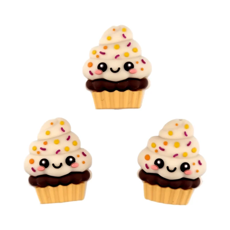 Perles en silicone - 3D - Cupcakes - Old Lace / Sunshine Yellow