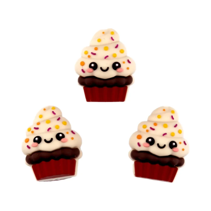 Perles en silicone - 3D - Cupcakes - Old Lace / Rust red