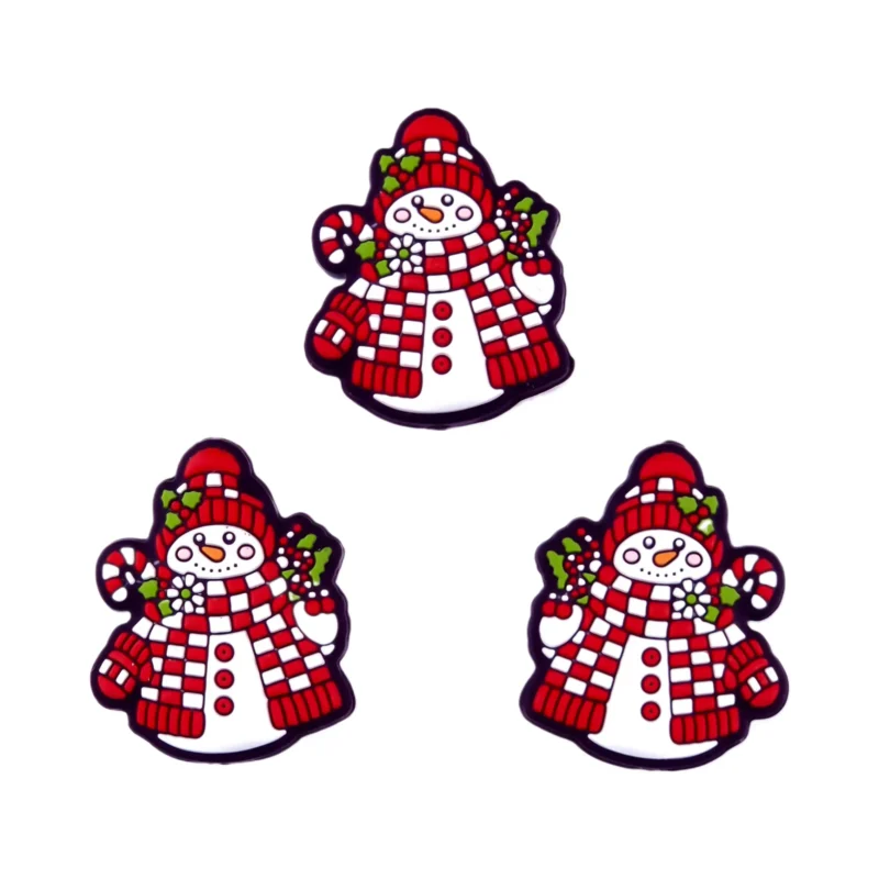 Perle de silicone - Bonhomme de neige sur fond noir - Echarpe à carreaux