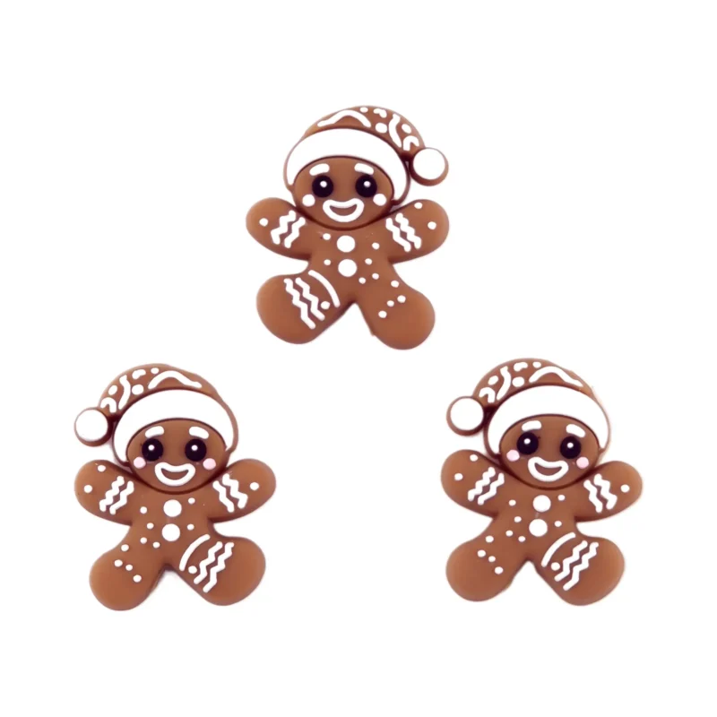 Perle de silicone - Pain d'épices - Avec bonnet de Père Noël et flocons de neige