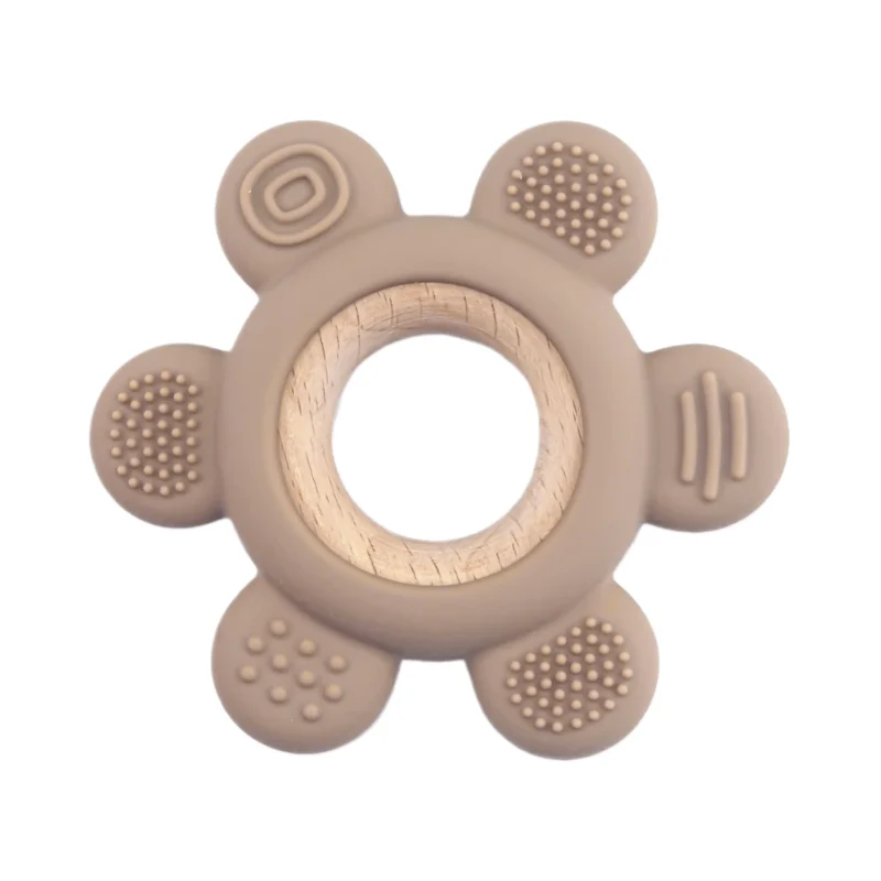 Zahnungsfigur - Silikon und Holz - Puffy Flower - Dunkles Holz