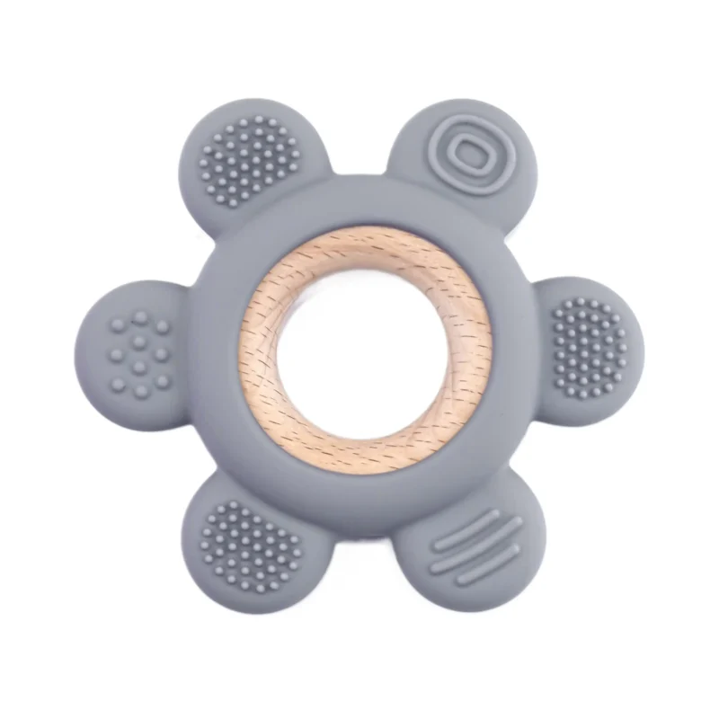 Zahnungsfigur - Silikon und Holz - Puffy Flower - Mittelgrau