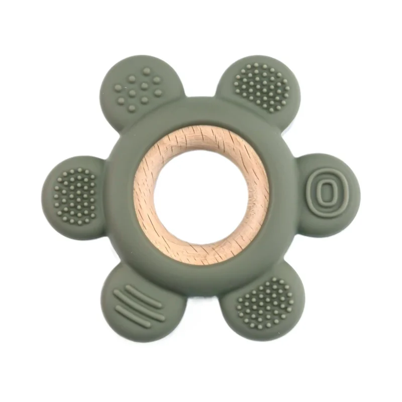 Zahnungsfigur - Silikon und Holz - Puffy Flower - Grüner Tee