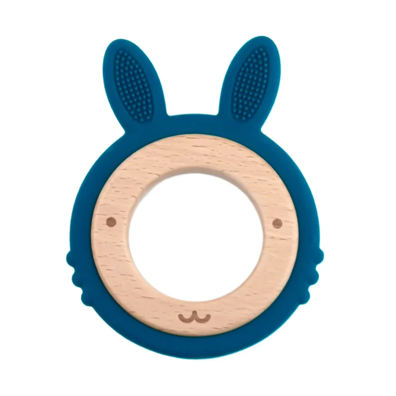 Figur zum Zahnen - Silikon und Holz - Kaninchen - Dark Teal