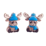 Perle de silicone - Élan 3D avec chapeau / écharpe - Bleu iris – Image 2