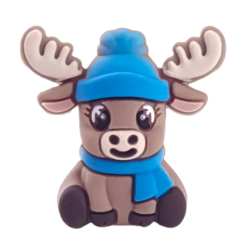 Perle de silicone - Élan 3D avec chapeau / écharpe - Bleu iris