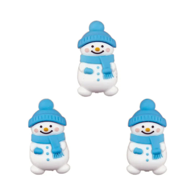 Perle de silicone - Bonhomme de neige 3D avec chapeau/écharpe - Bleu iris