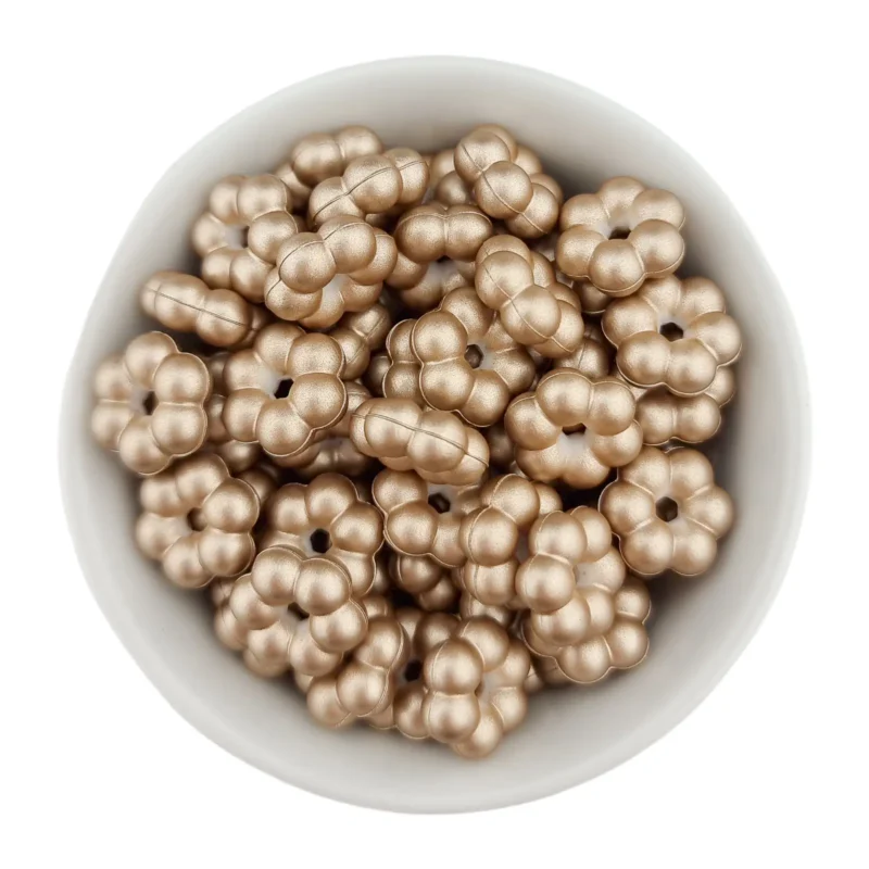 Silikonperlen - Flower Dots - 14 x 5 mm - Champagne Nugget Druck