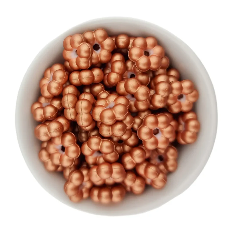Silikonperlen - Flower Dots - 14 x 5 mm - Kupfer-Nugget-Druck