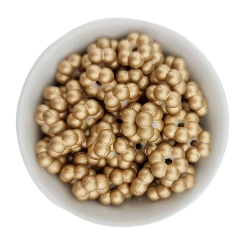 Silikonperlen - Flower Dots - 14 x 5 mm - Golden Nugget Druck